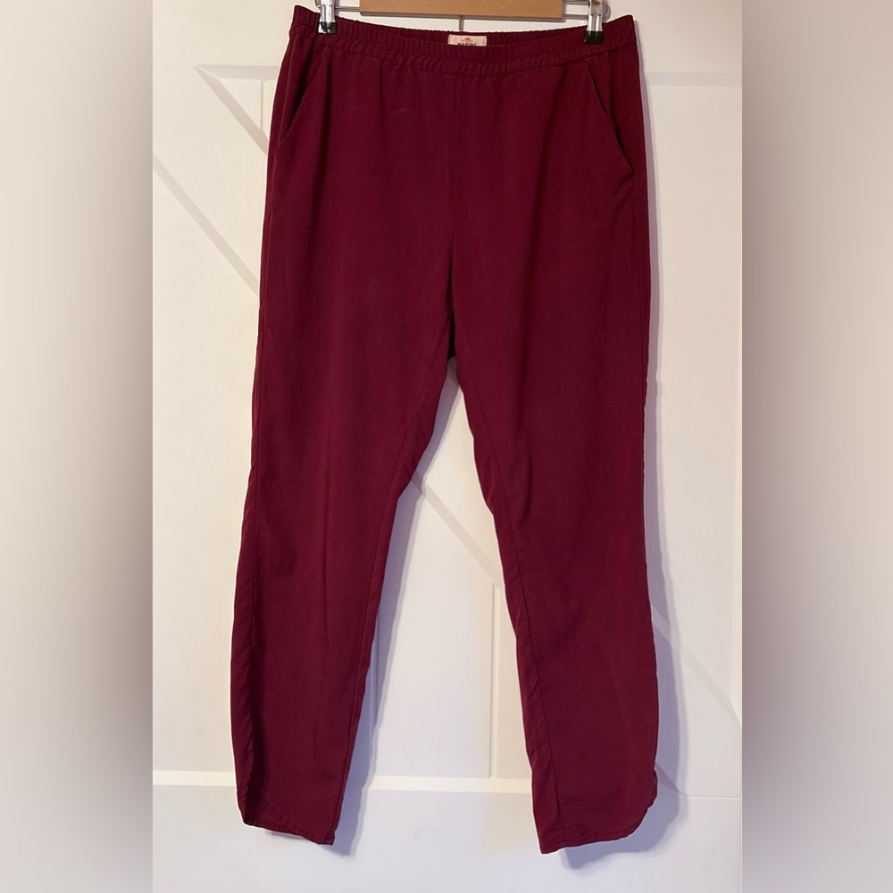 Marine Layer Burgundy Tencel Elastic Waist Joggers Ankle Pants Tapered Size L